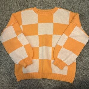 Orange and Cream Checkered Women's Sweater